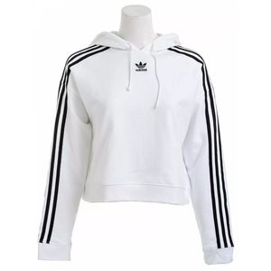 Adidas Women's White Cropped Hoodie Sweatshirt
